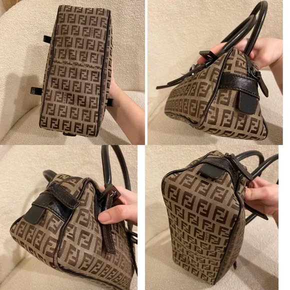 Fendi Zucchino Bauletto Shoulder Bag in Brown and Tan - Picture 10 of 13